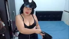 Play Latina Police Woman Whips and Milks Chubby Submissive